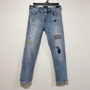 Anthropologie Pilcro Denim Retro Patchwork Jeans Slim Boyfriend Style Size 25